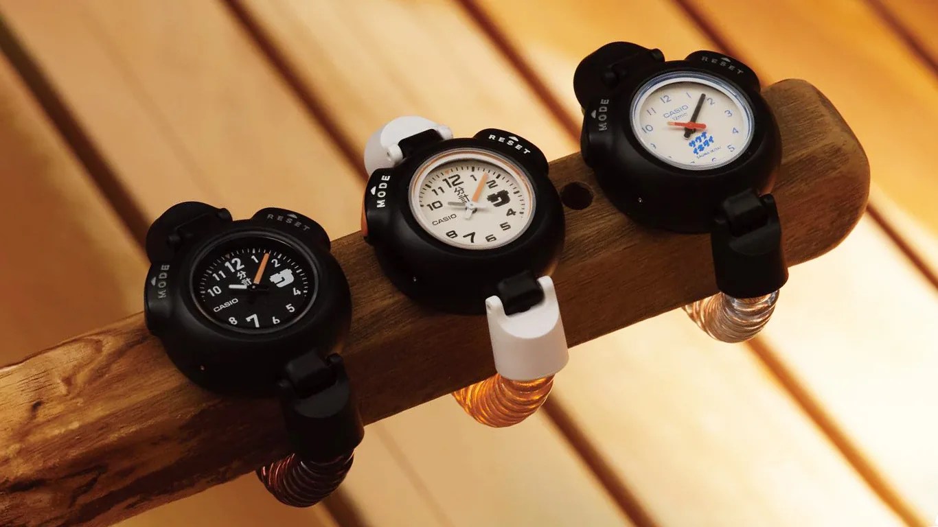 three casio watches in a sauna