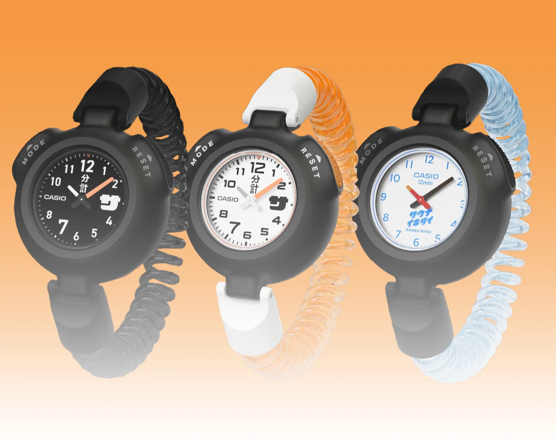 three casio watches on a gradient background