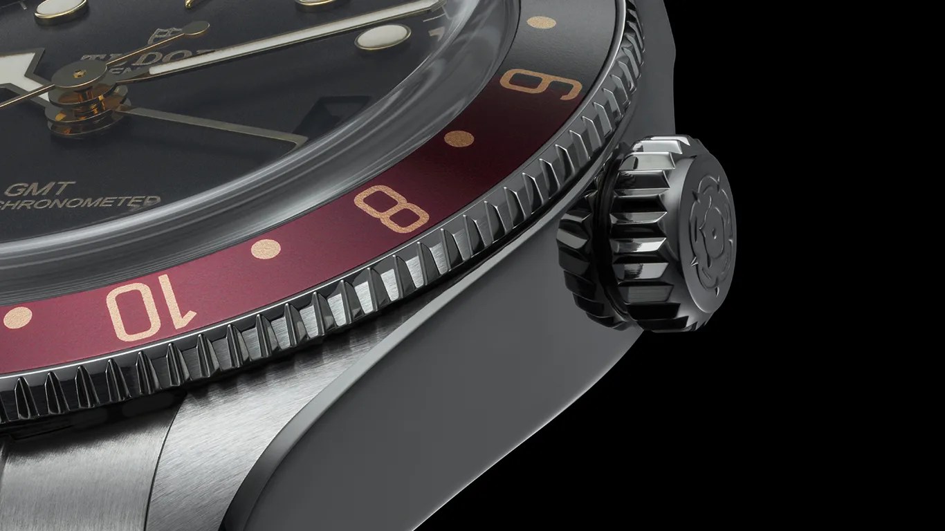 a closeup of a tudor gmt watch