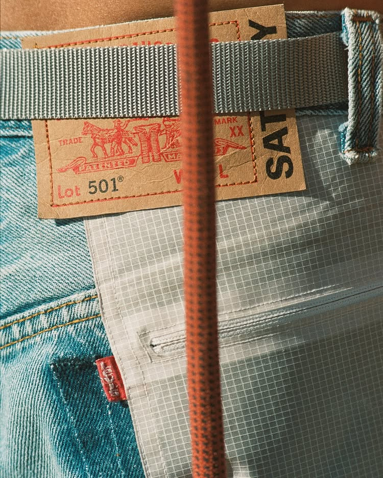 A close up of the rear back right panel of Levi's 501 Re-Possessed Climb Jeans