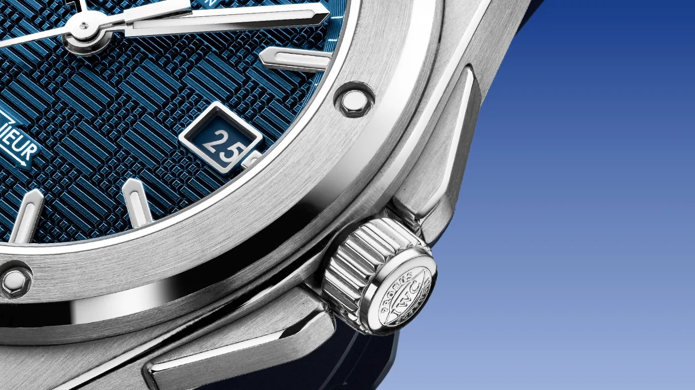 closeup of a blue iwc sports watch