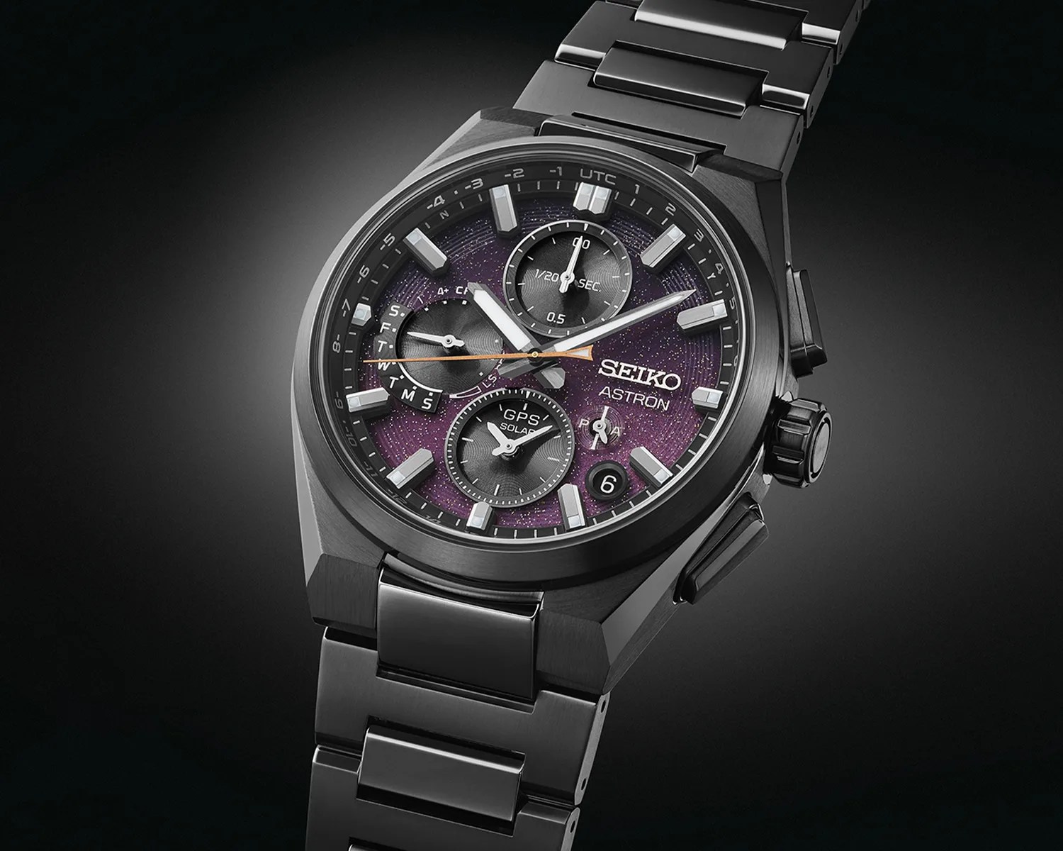 a purple and black seiko watch