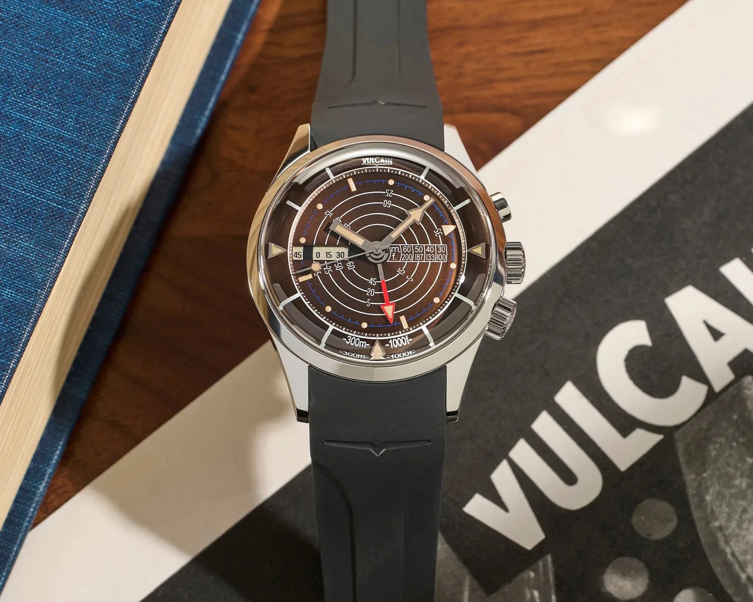 a vulcain x massena lab dive watch on a table