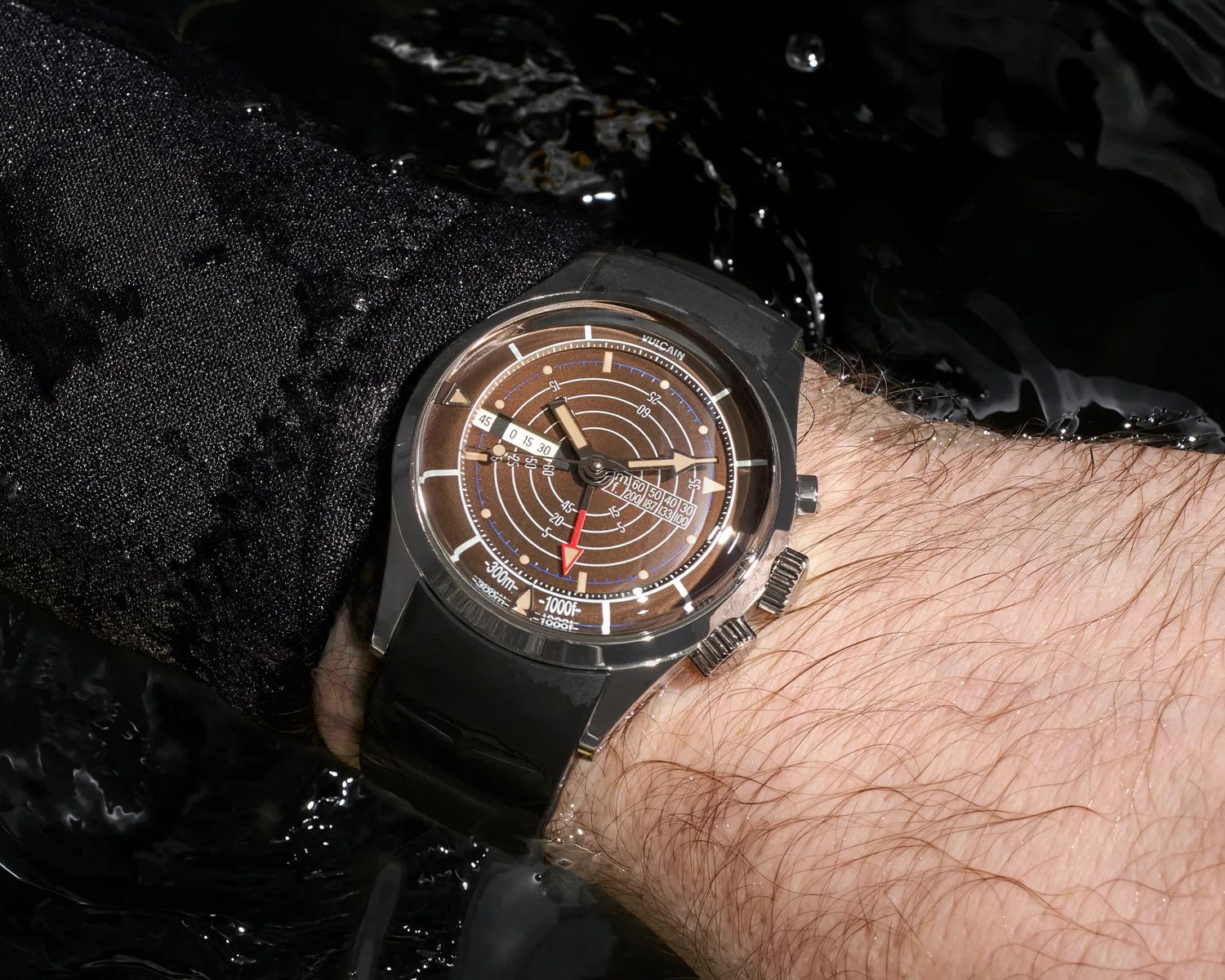 a vulcain x massena lab dive watch on a mans wrist