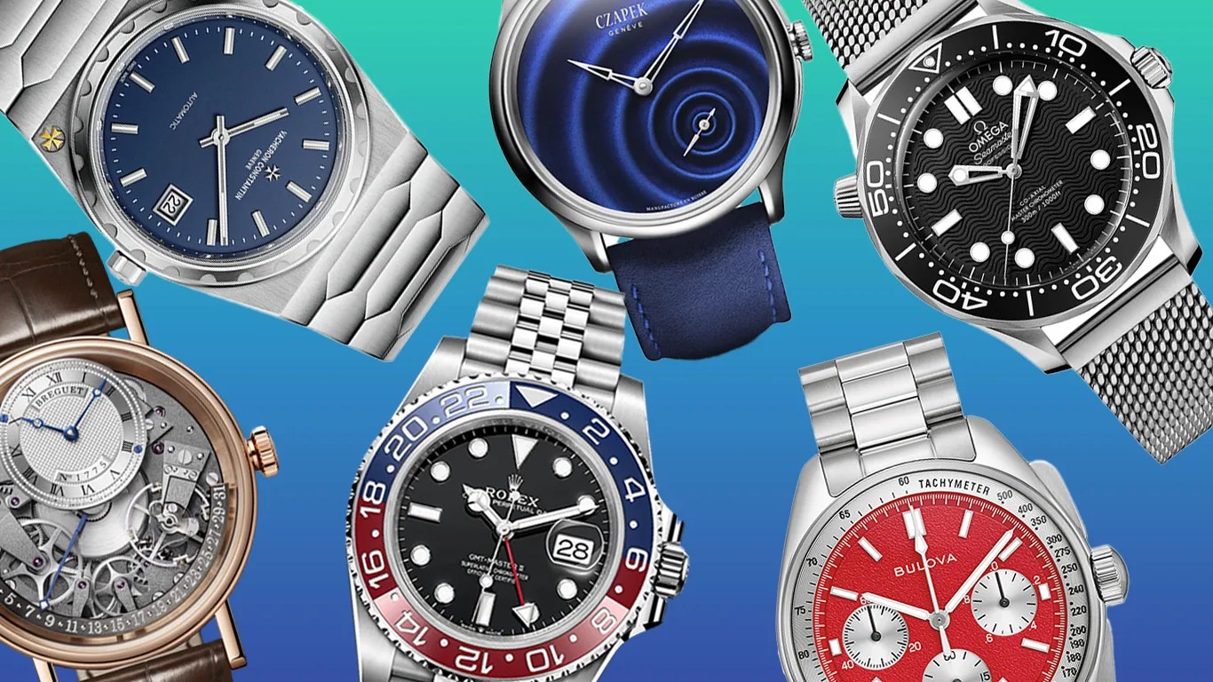 a composite image of many watches