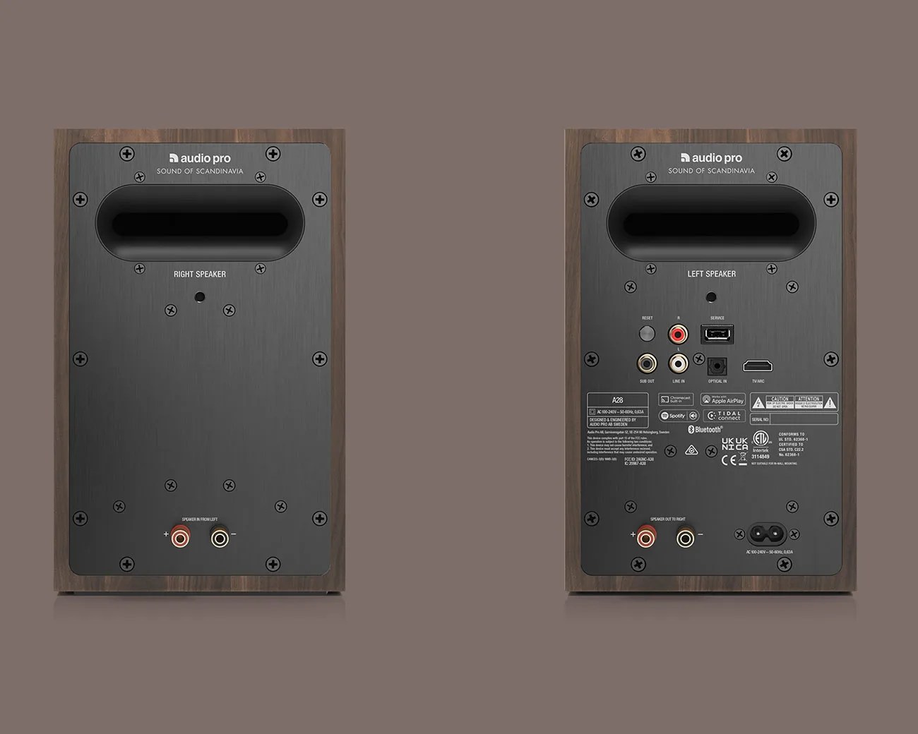 Audio Pro A28 wireless speakers in walnut