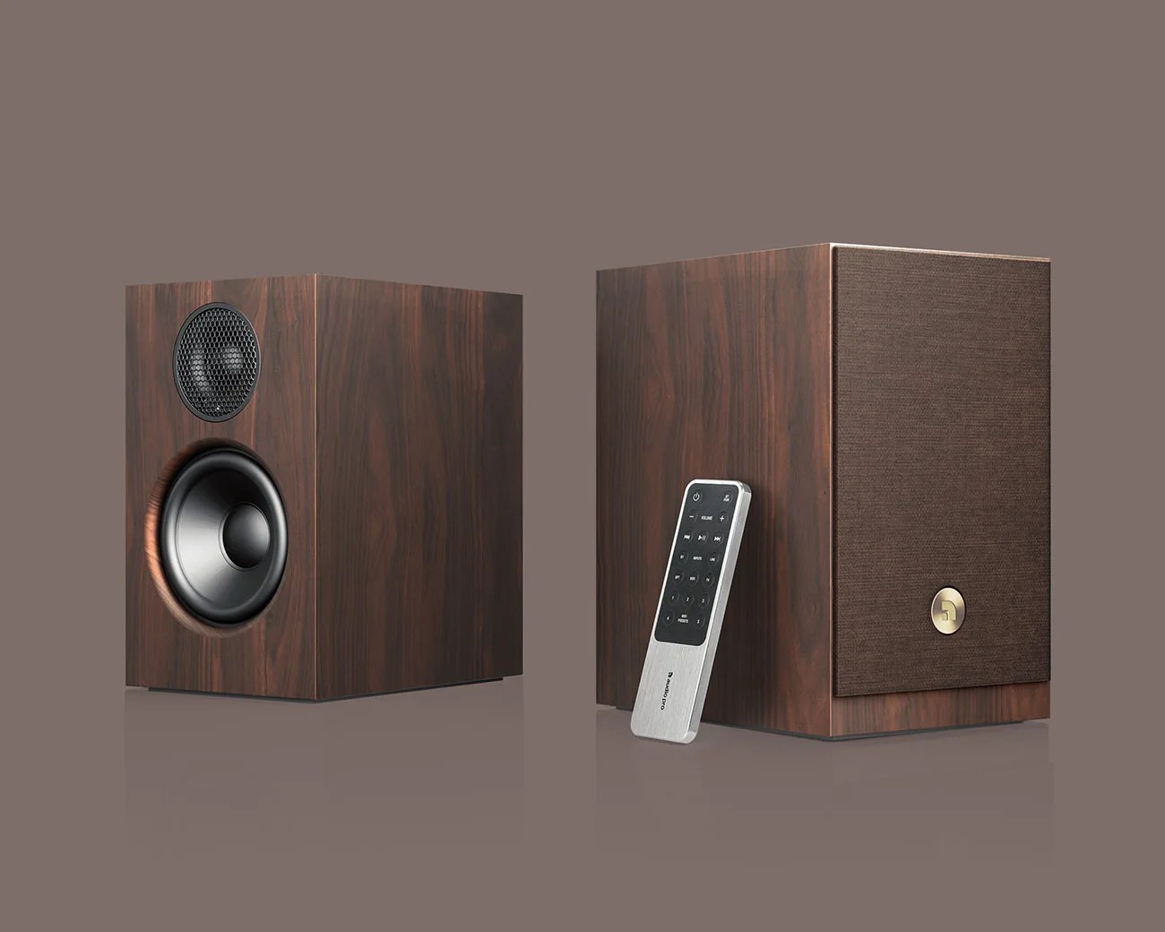 Audio Pro A28 wireless speakers in walnut