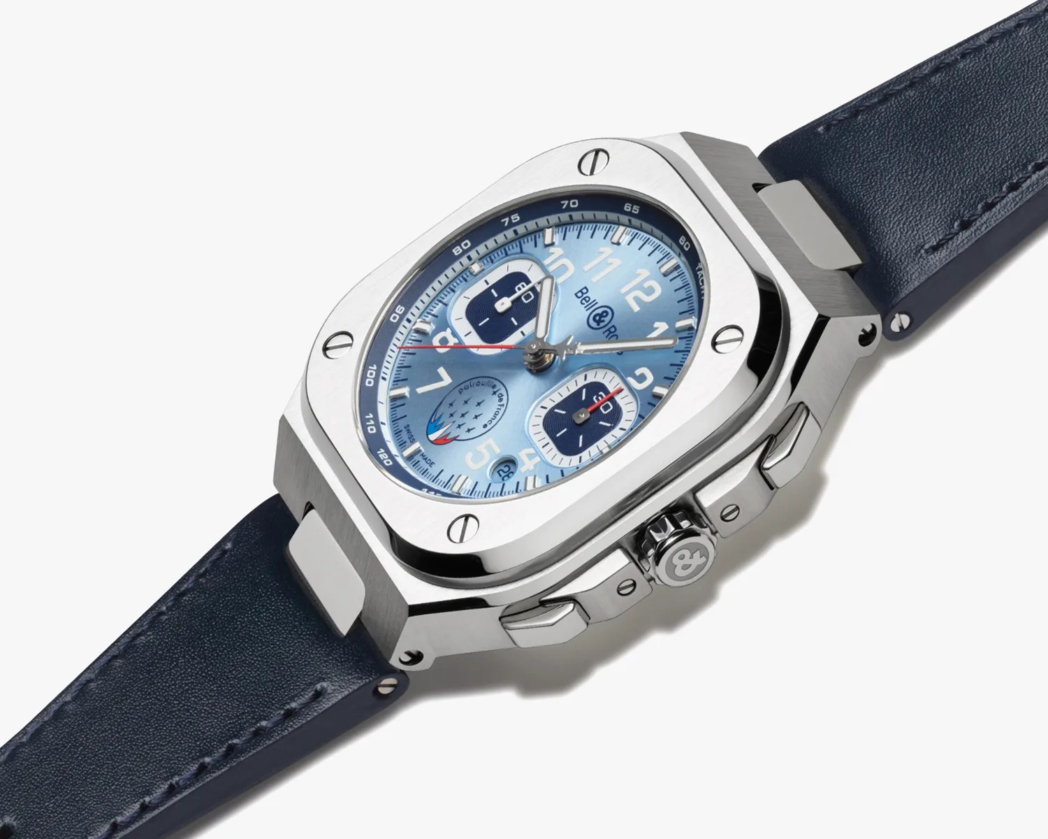side view of a chronograph watch