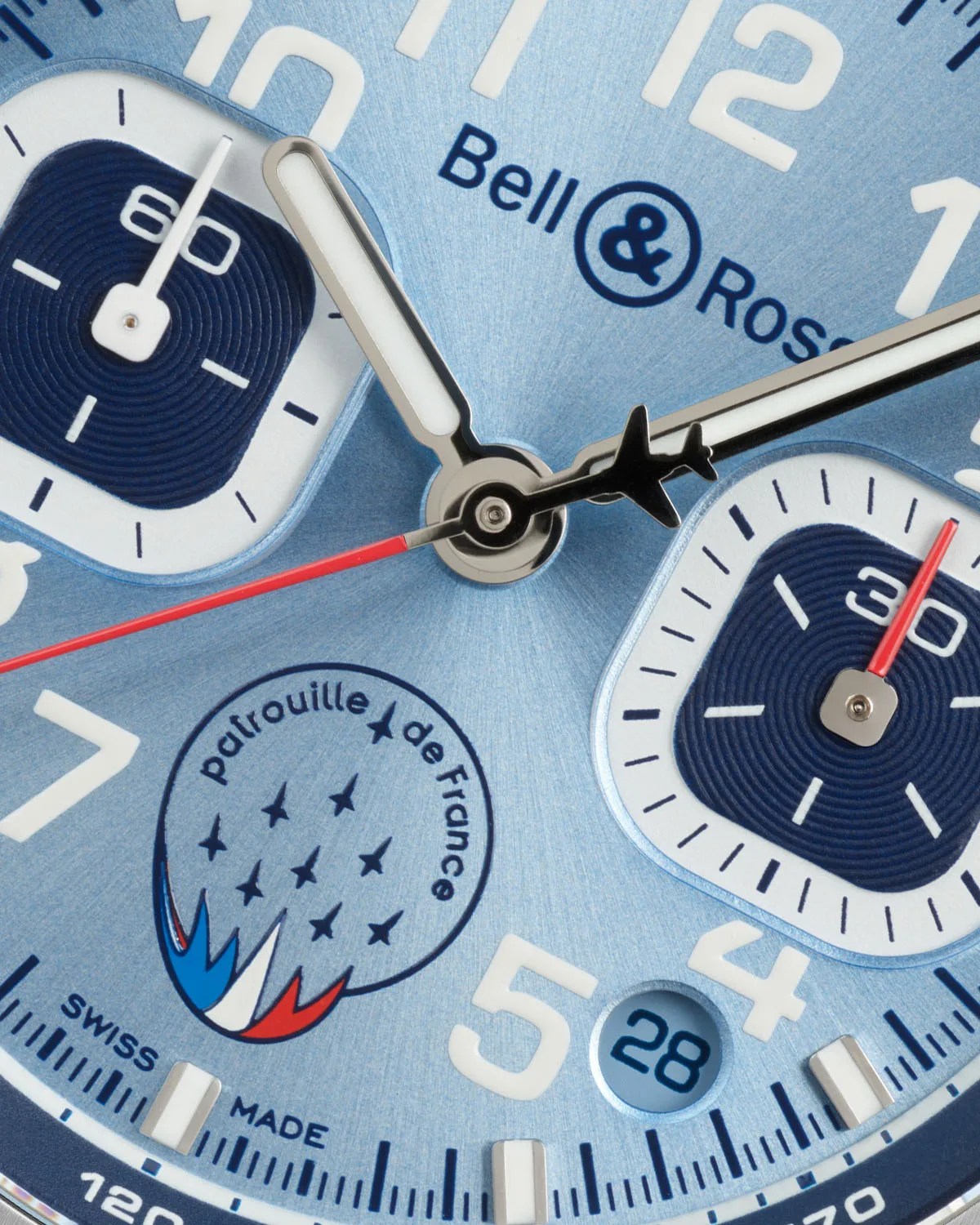 close up of a chronograph watch dial