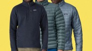 A row of three mens torsos wearing Patagonia jacket's aligned in a row.