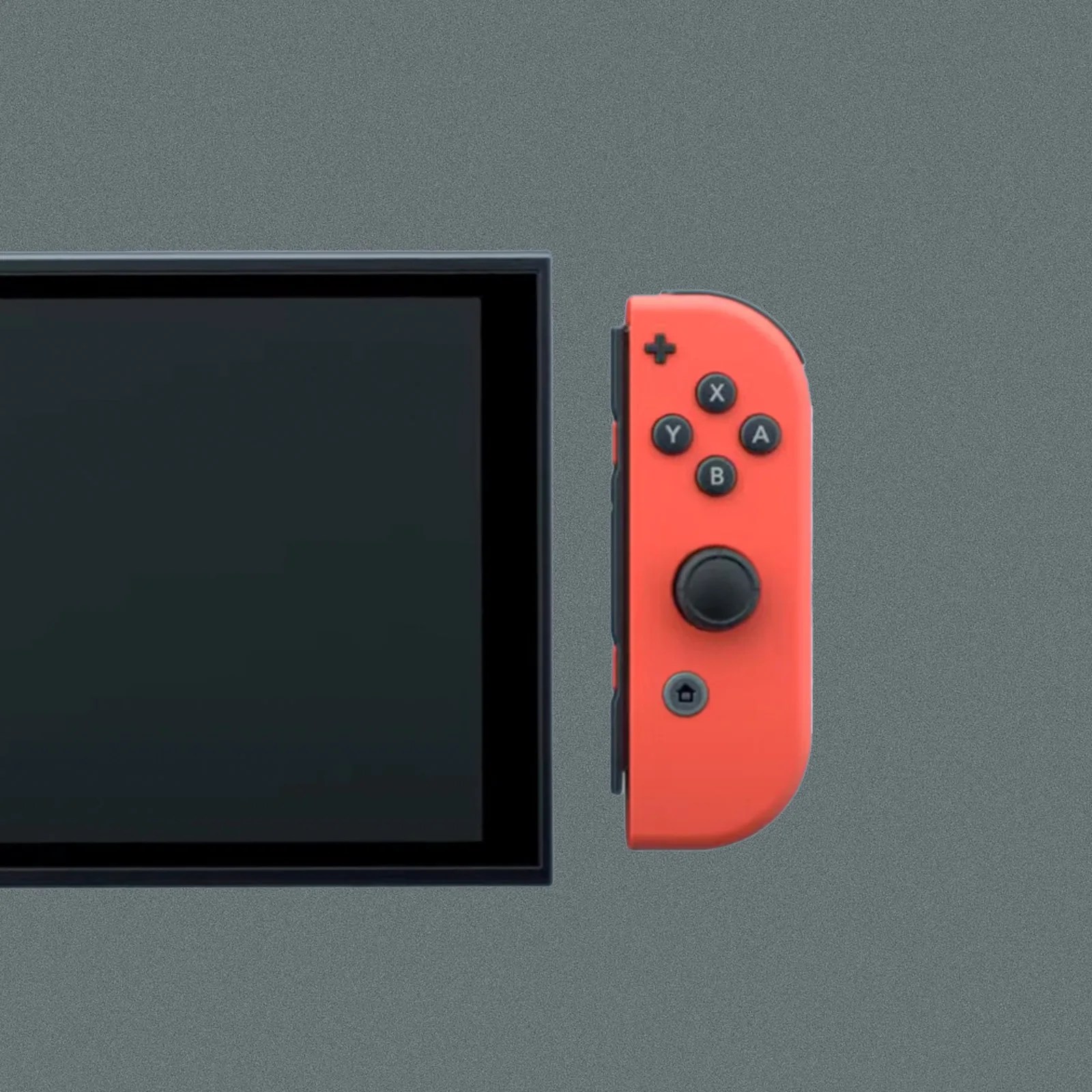 A Nintendo Switch 2 body shown next to original Switch red joy-con. The image helps illustrate how much bigger the Switch 2's body is compared to the original. 