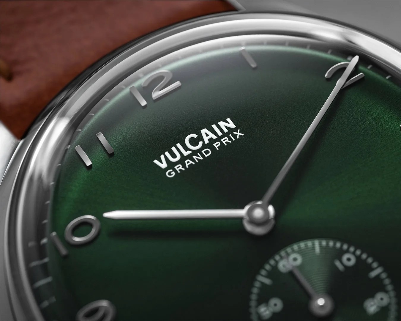 Vulcain Grand Prix Watch in Small Second Green dial close up