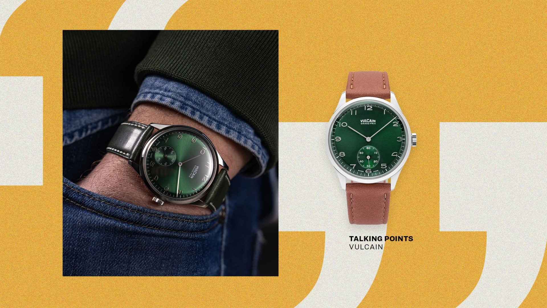 Talking Points Vulcain Grand Prix Watch in Small Second Green worn on wrist