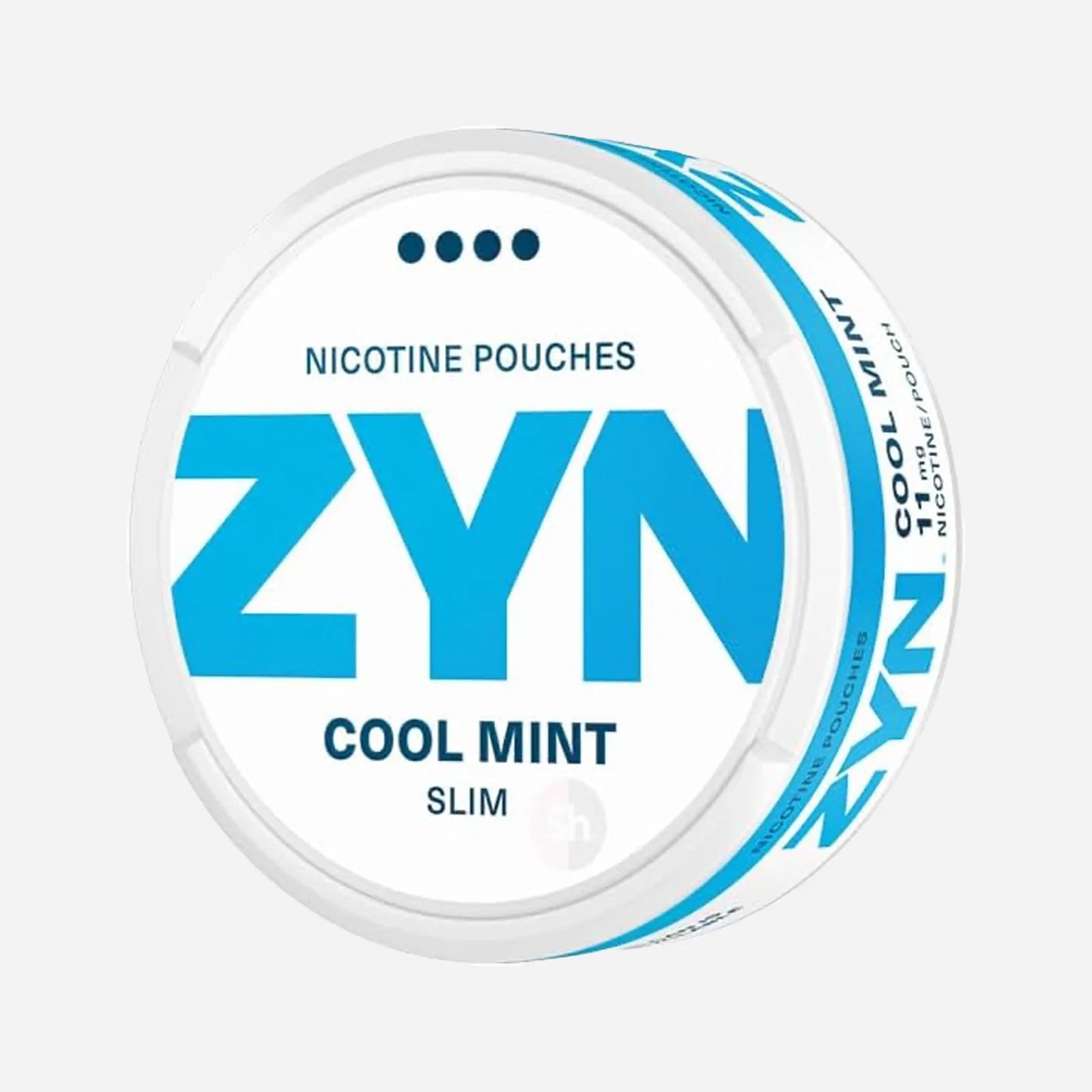 An image of Zyn nicotine pouches in cool mint package on a light grey background.