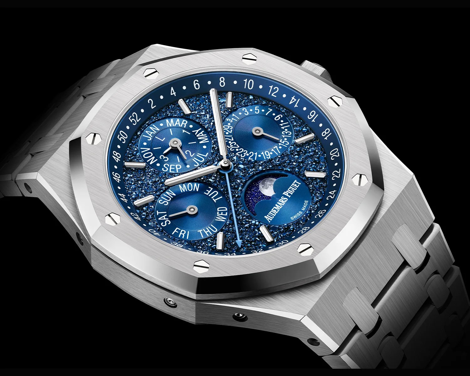a closeup of an audemars piguet royal oak watch
