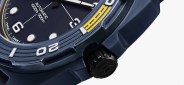 close up on the crown and bezel on a Bamford d-300 dive watch