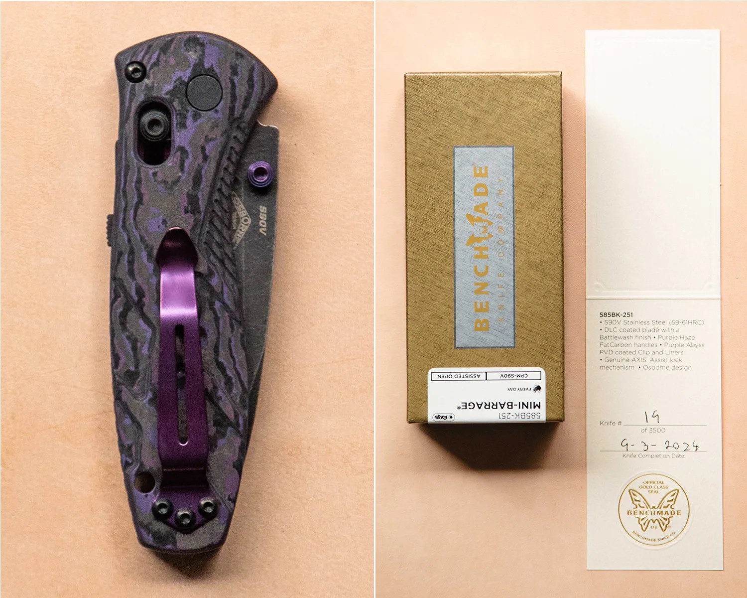 benchmade mini barrage folded plus box and certificate