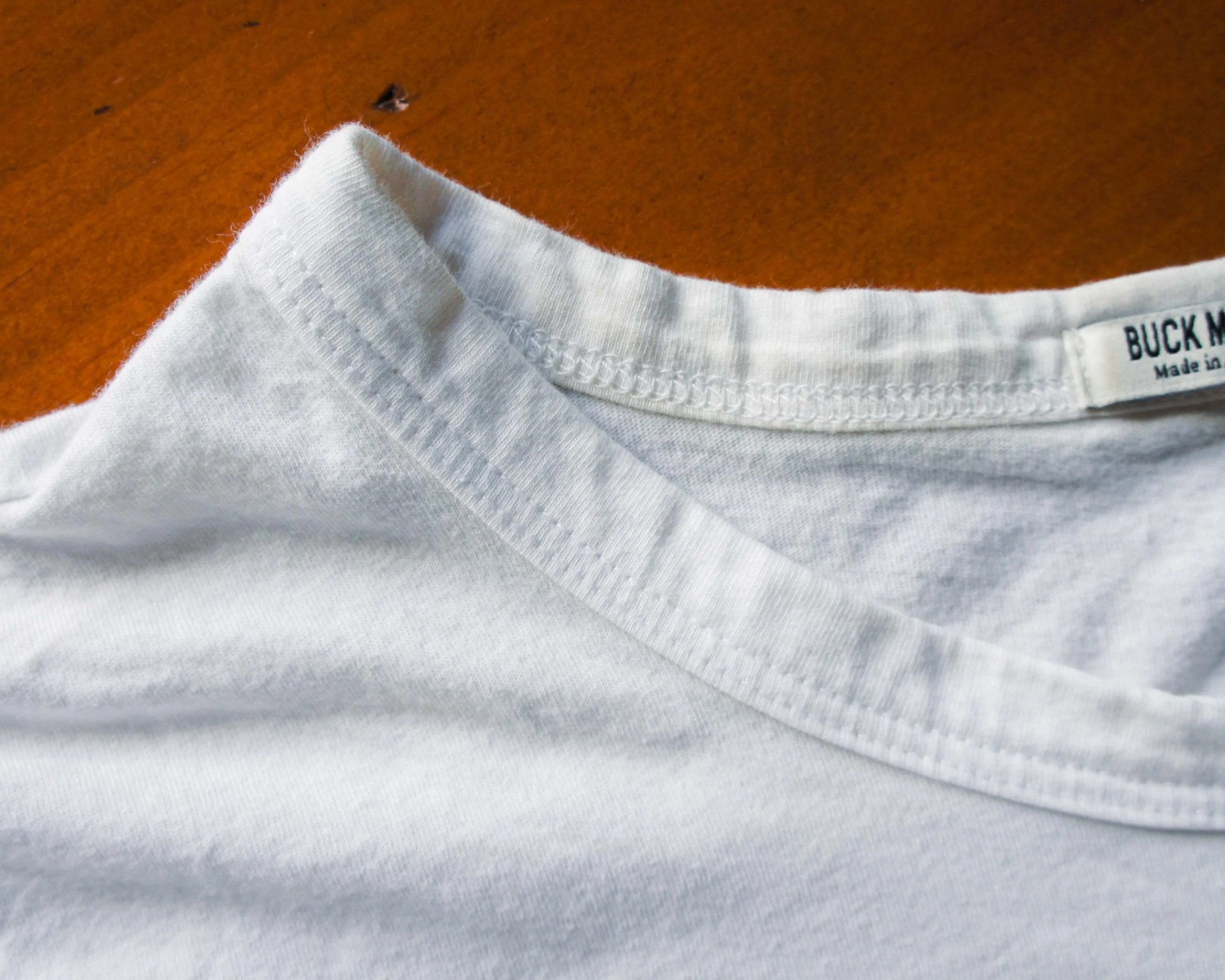 close-up of a bound t-shirt collar
