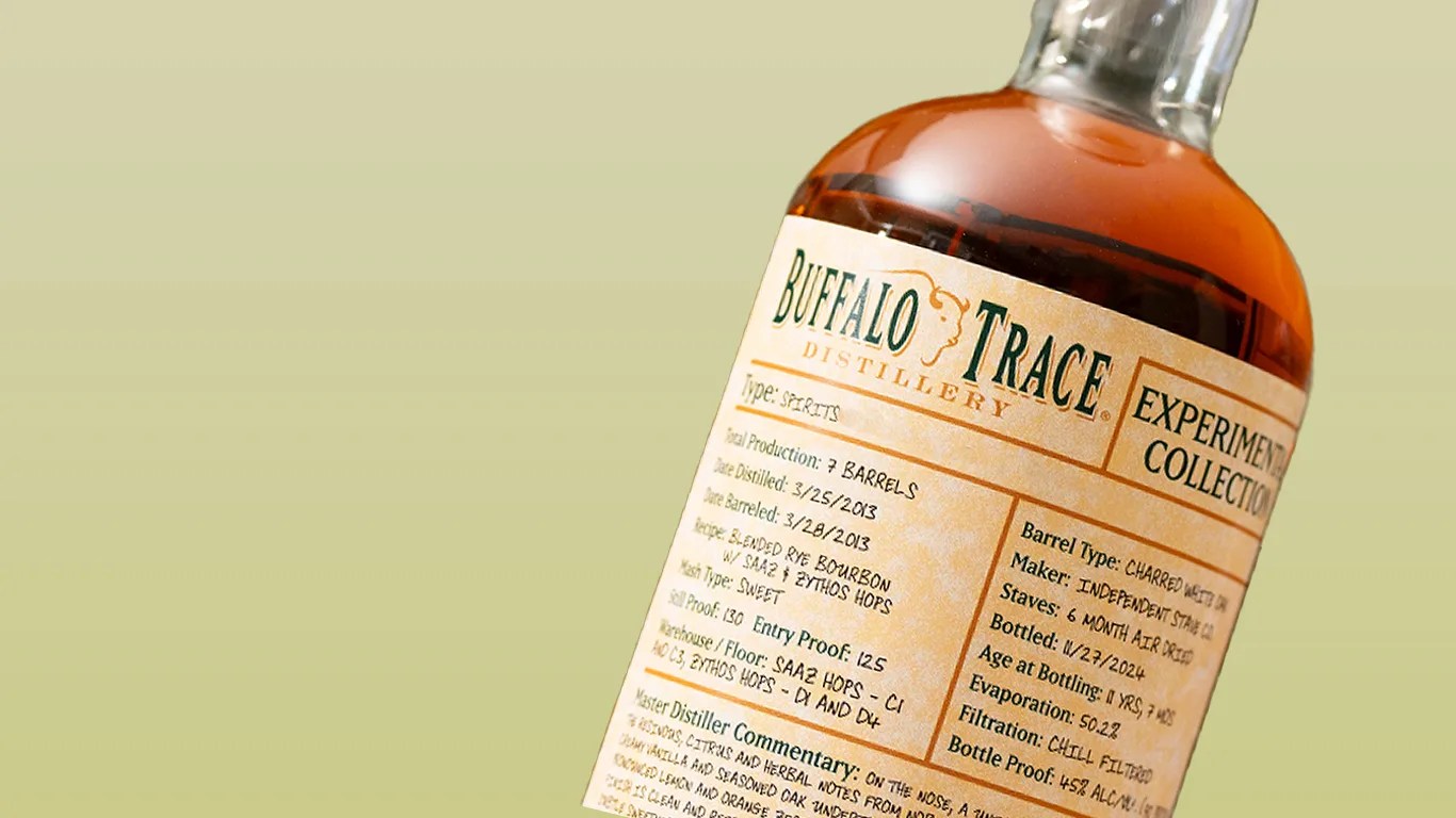 a closeup of a buffalo trace whiskey bottle
