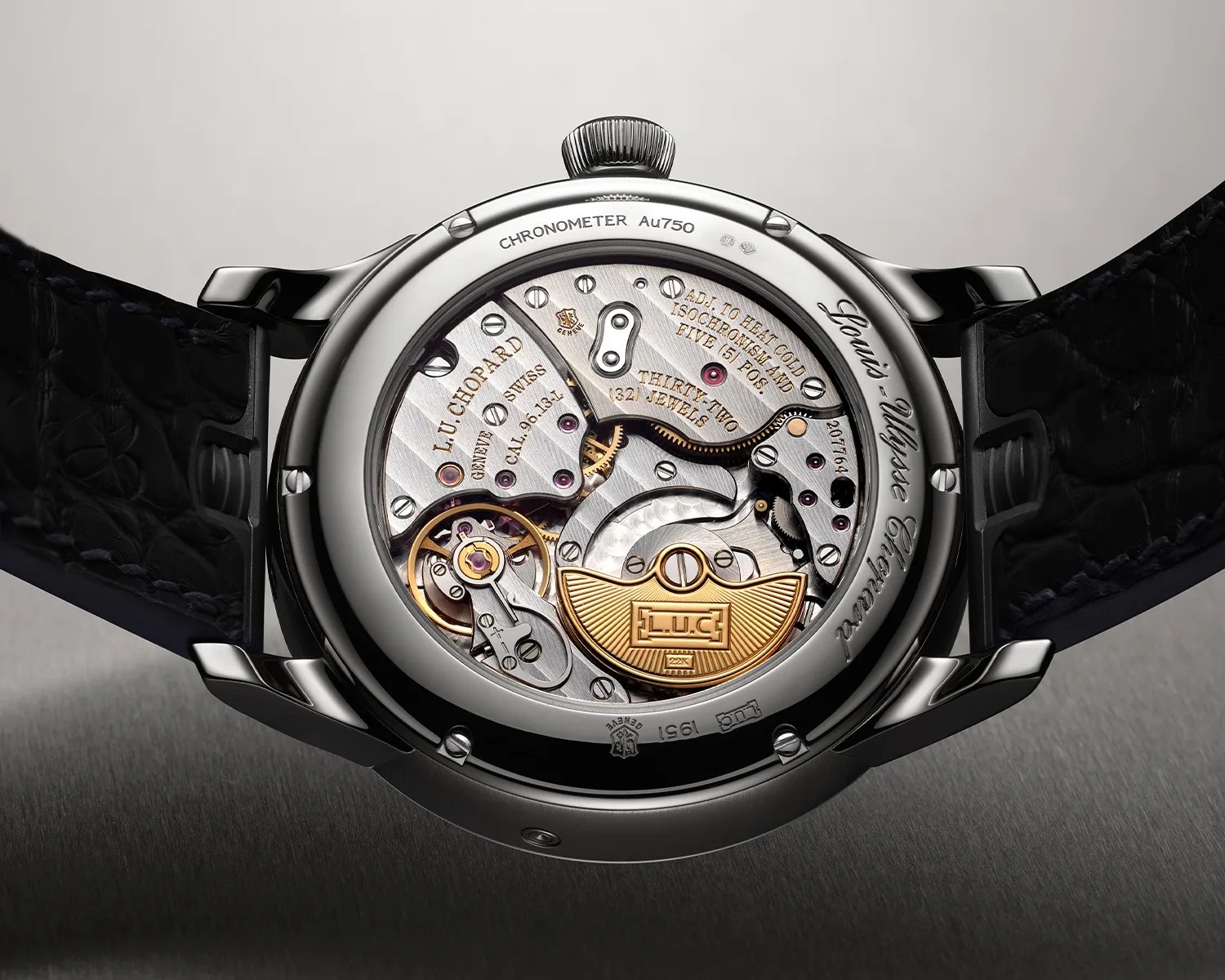 a chopard mechanical watch movement seen through the display caseback of a chopard watch