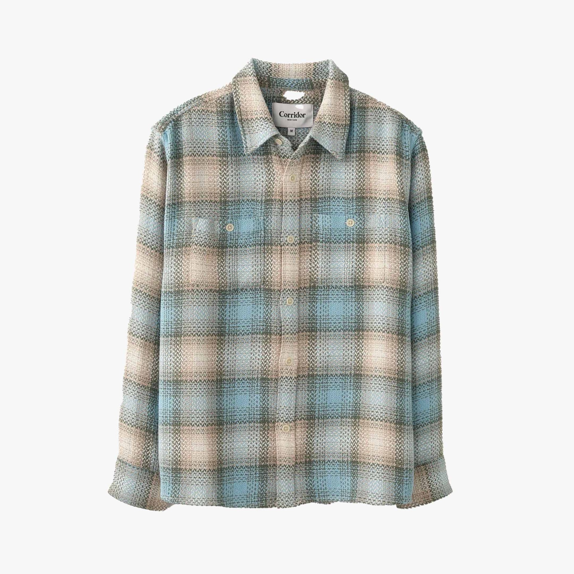 A blue and white plaid shirt