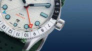 a closeup of a farer gmt watch dial