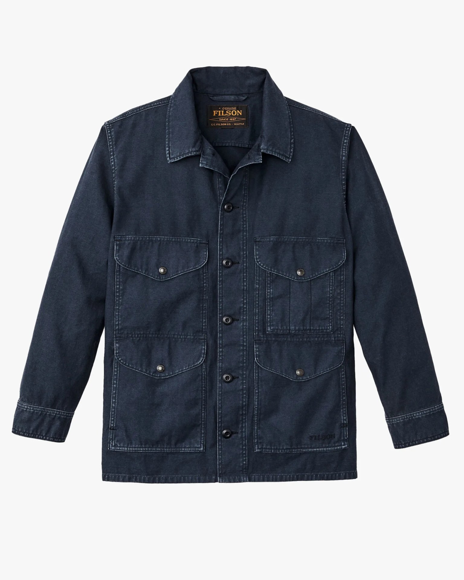 a blue Filson field cruiser jacket