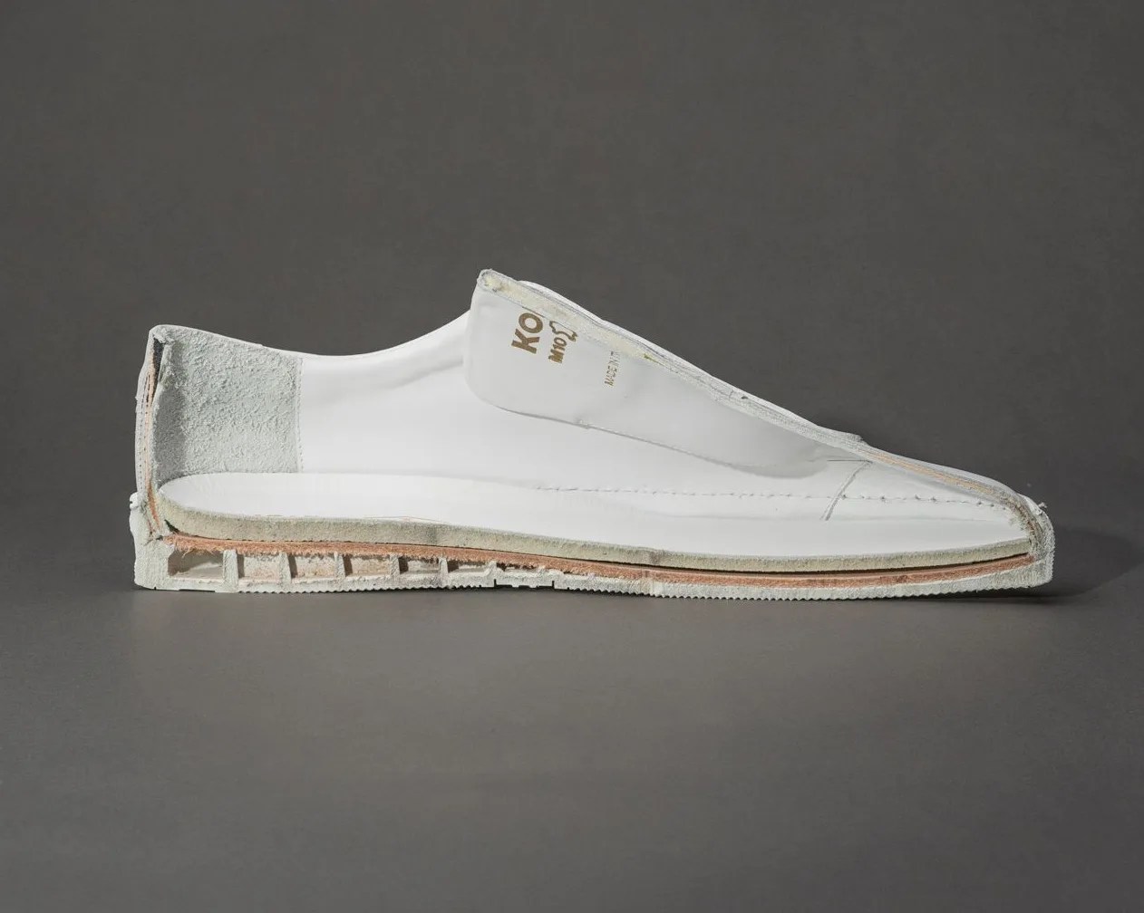 side view of a sneaker cut in half