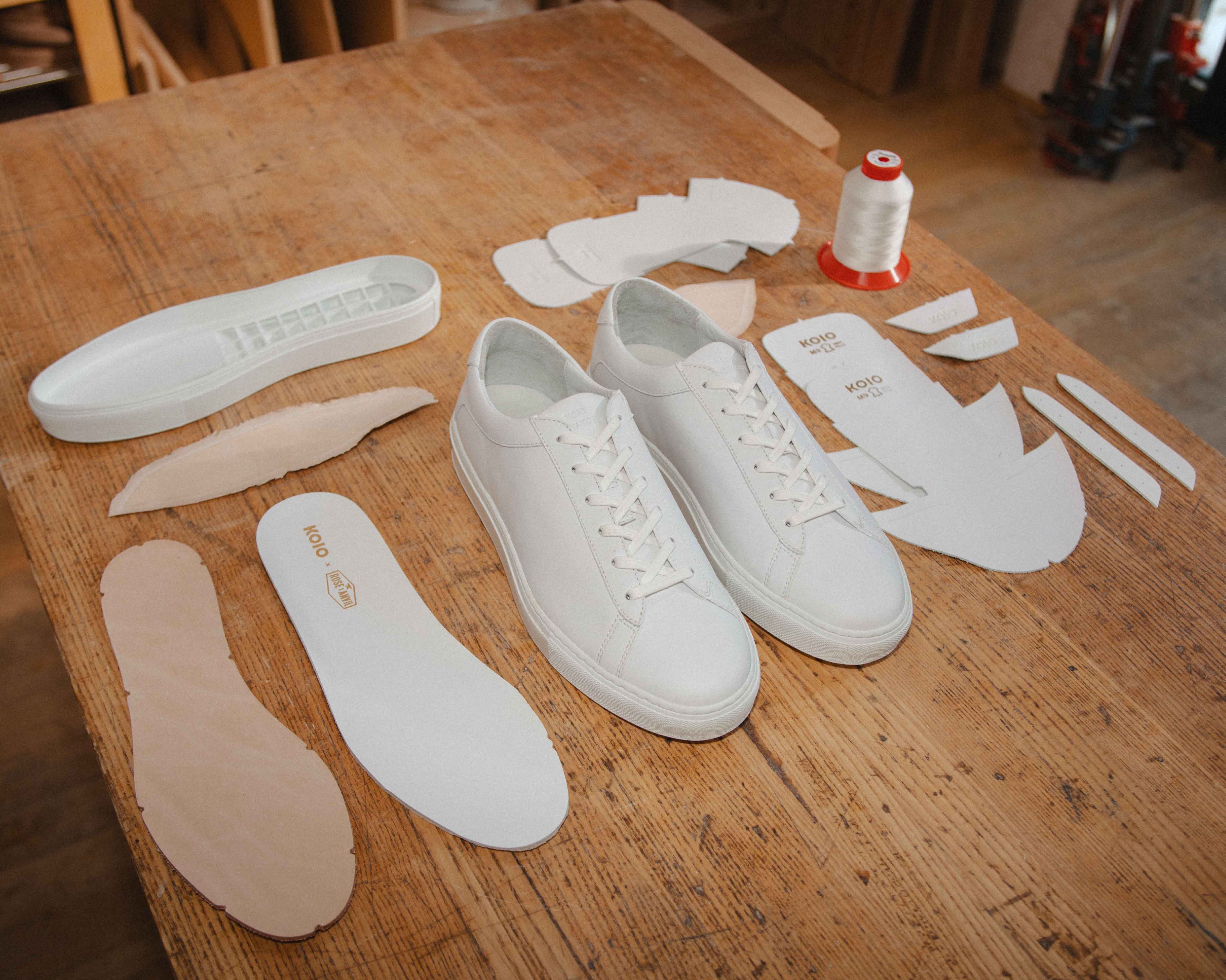 sneaker components laid out on a table