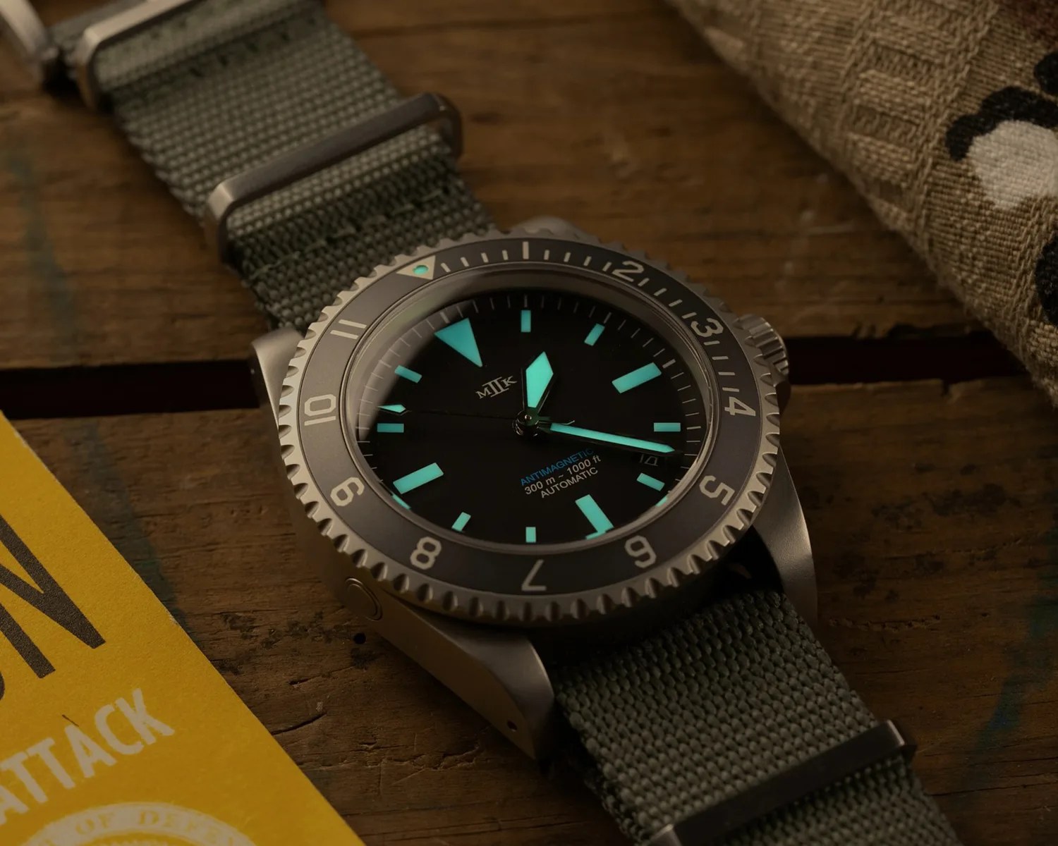a Mk II dive watch glows in the dark