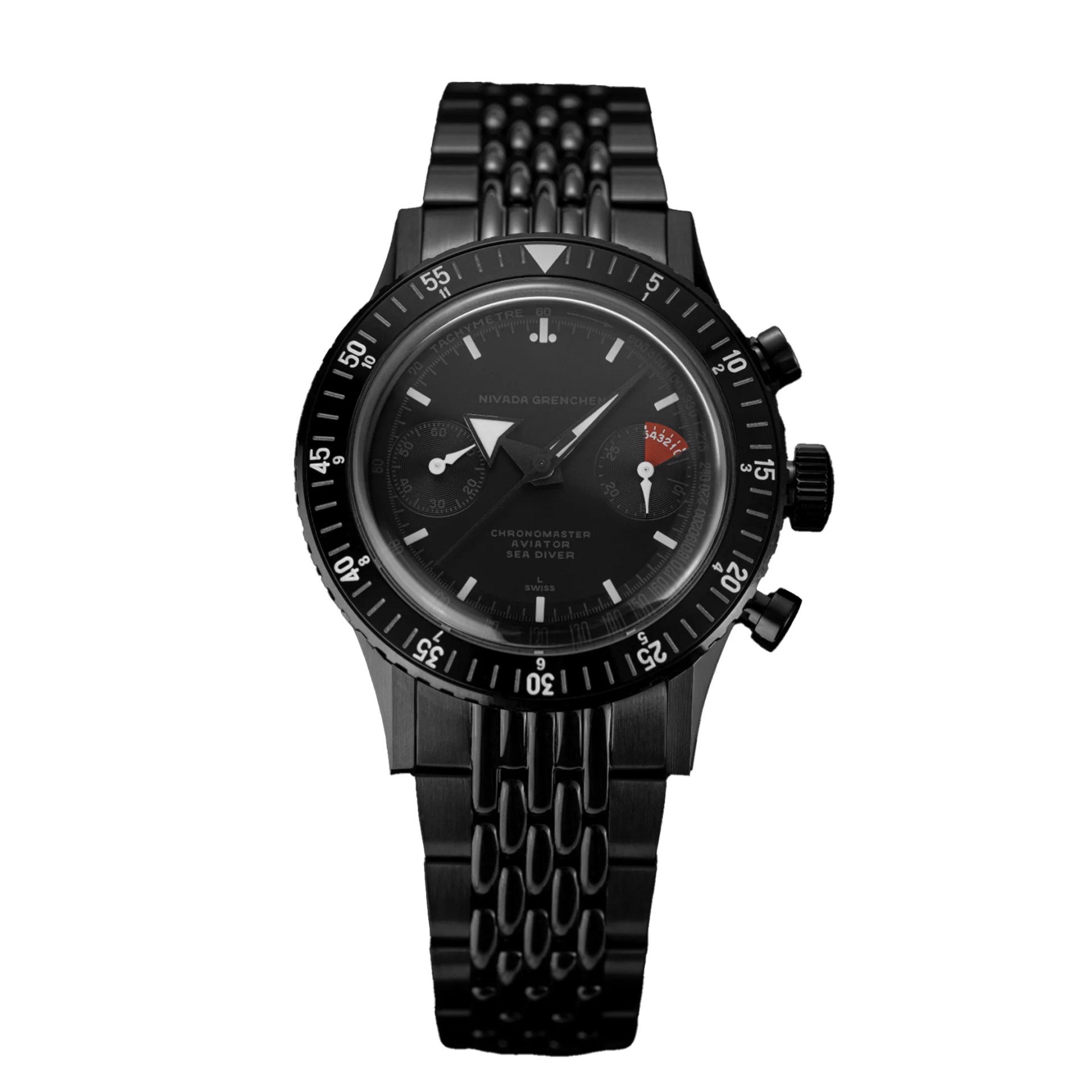 a black nivada grenchen chronograph watch