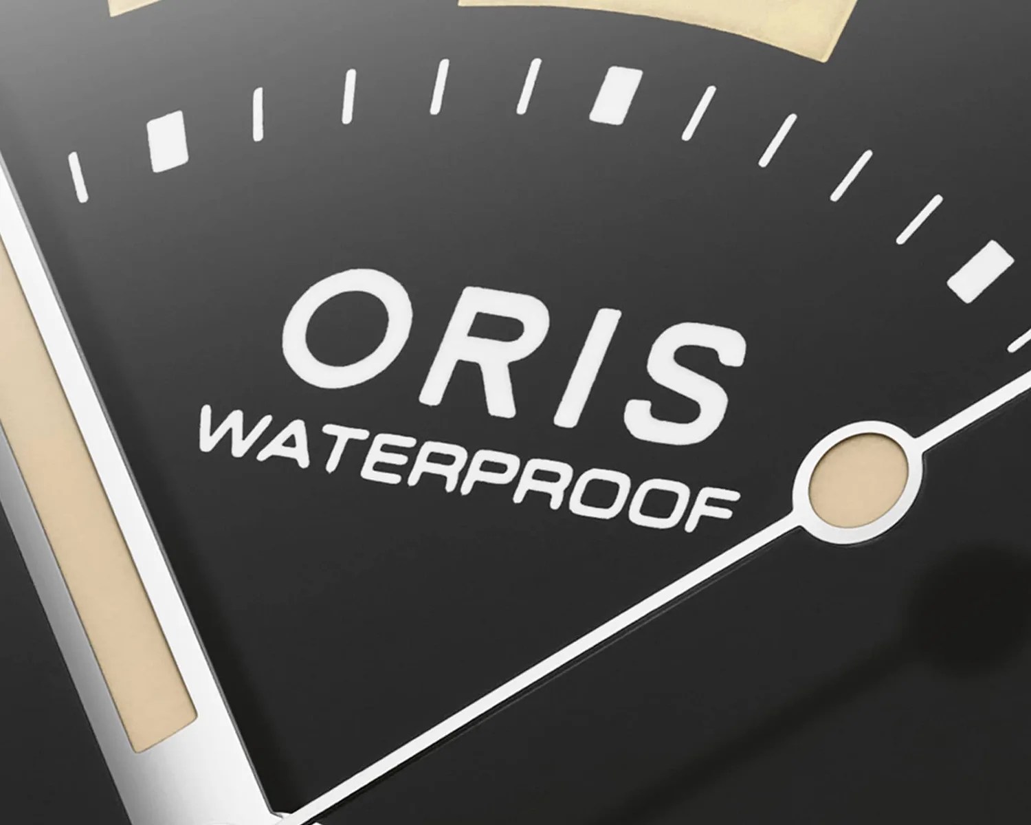 a closeup of an oris dive watch dial