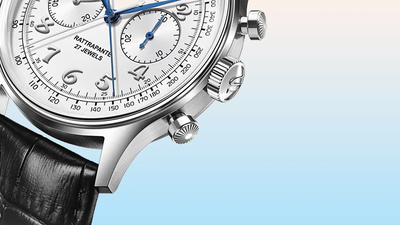 a closeup of a seagull chronograph watch