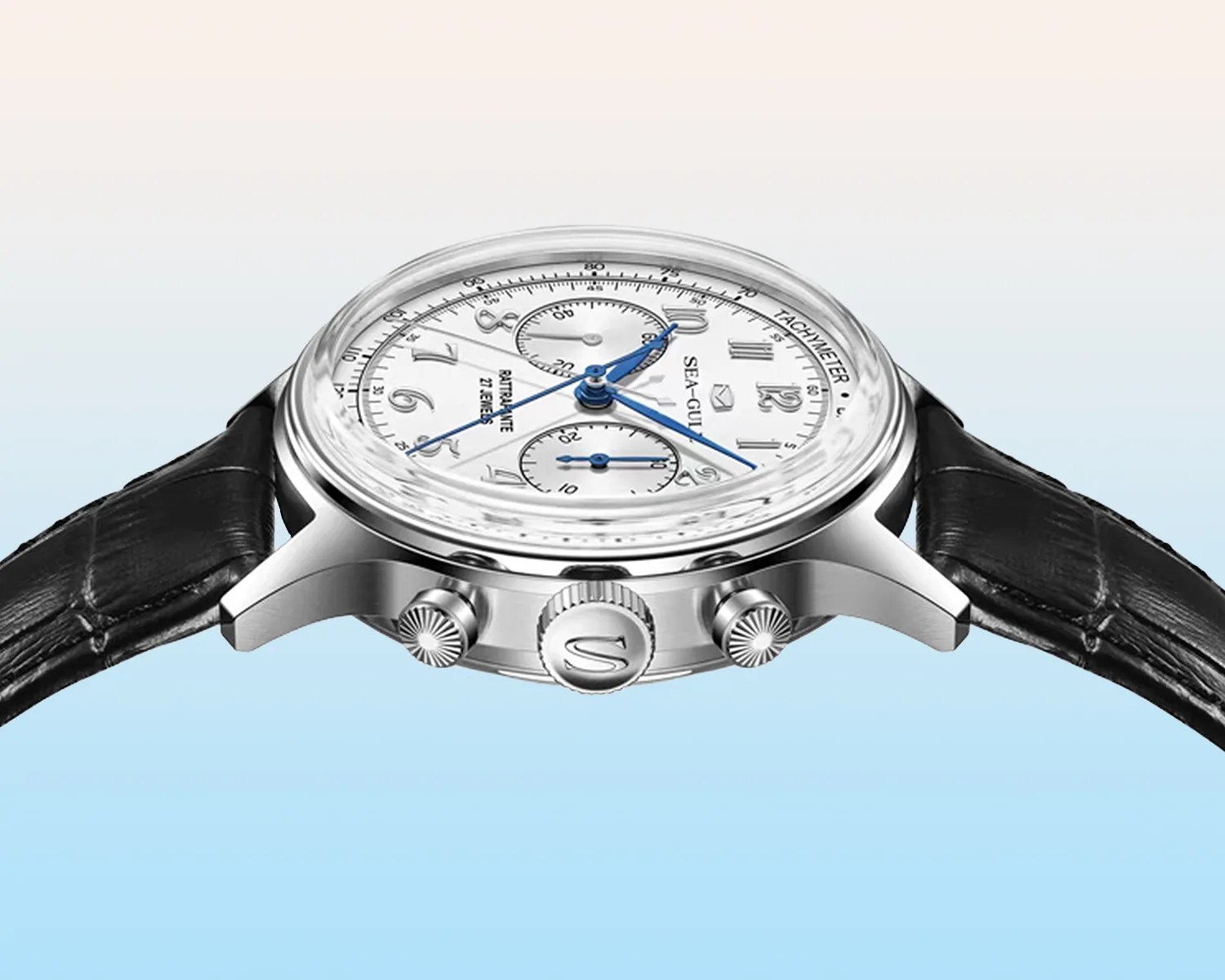 a side view of a seagull chronograph watch