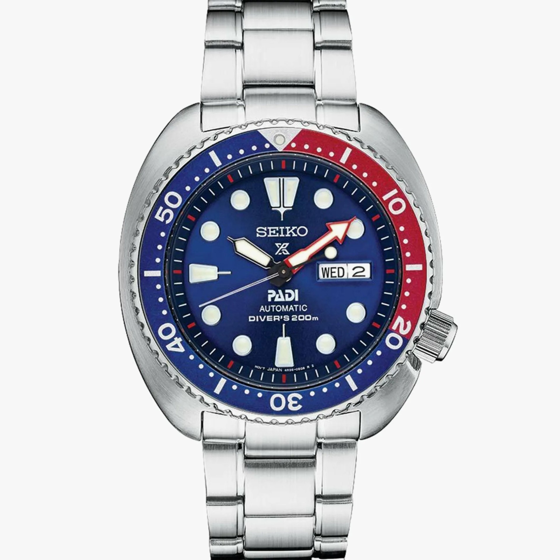 A blue and red dial dive watch