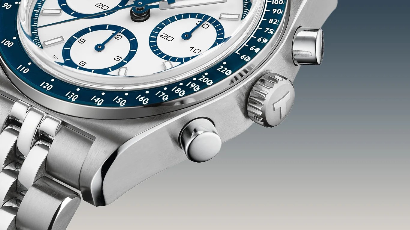 a closeup of an affordable tissot automatic chronograph