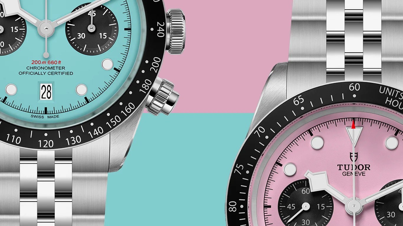two colorful tudor chronographs
