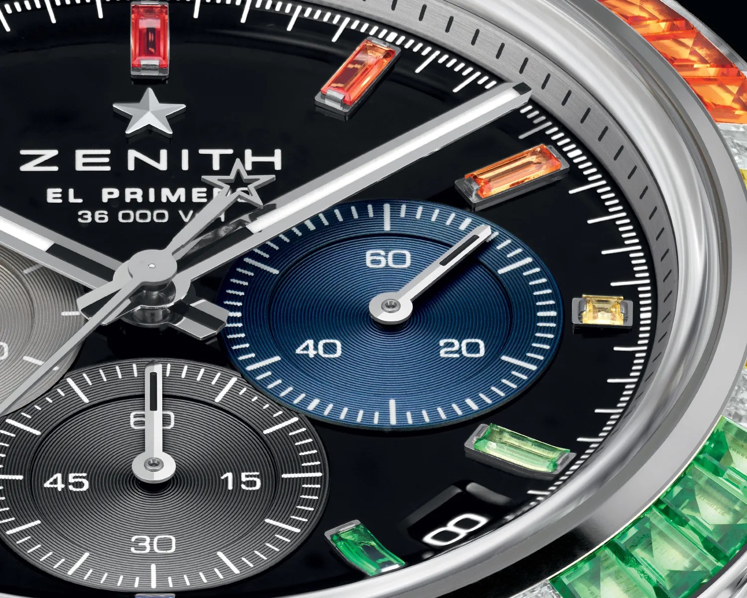 a closeup of a zenith watch dial