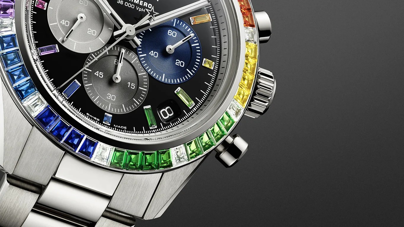 a closeup of a zenith chronograph watch