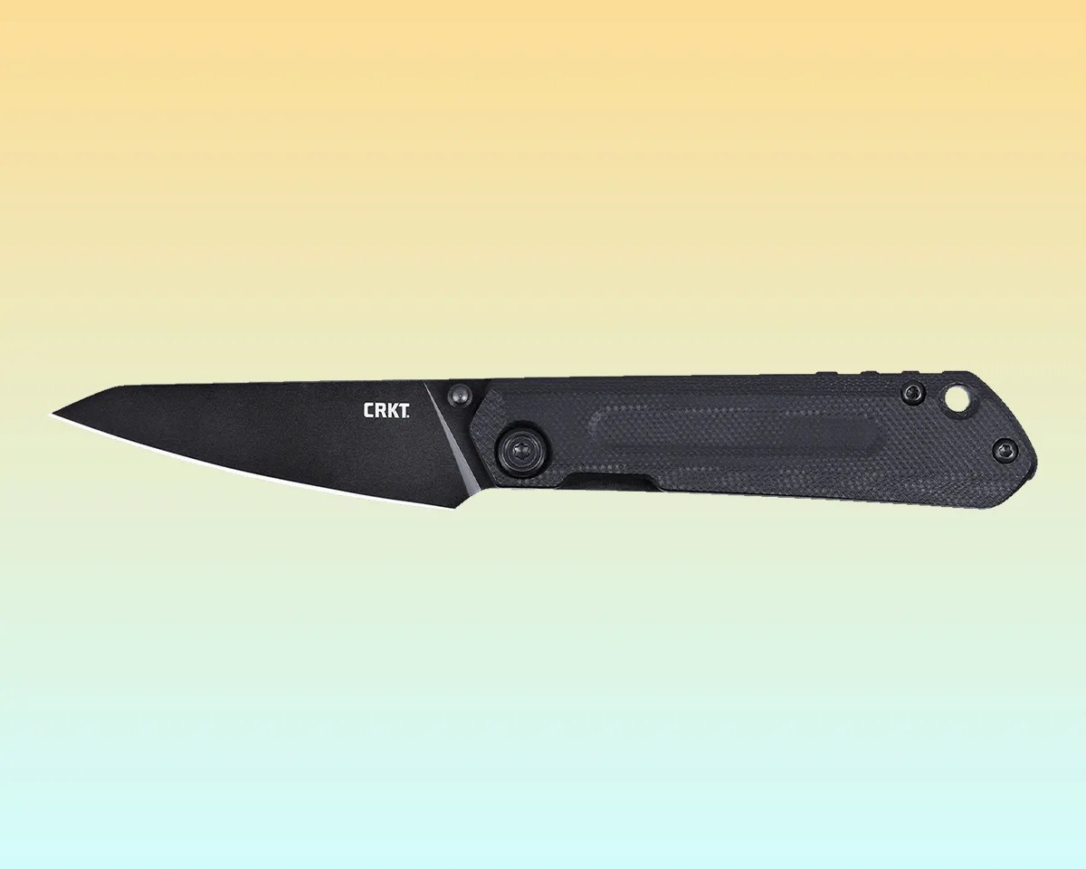 CRKT 2670 Straight Frame Lock knife on yellow-blue background