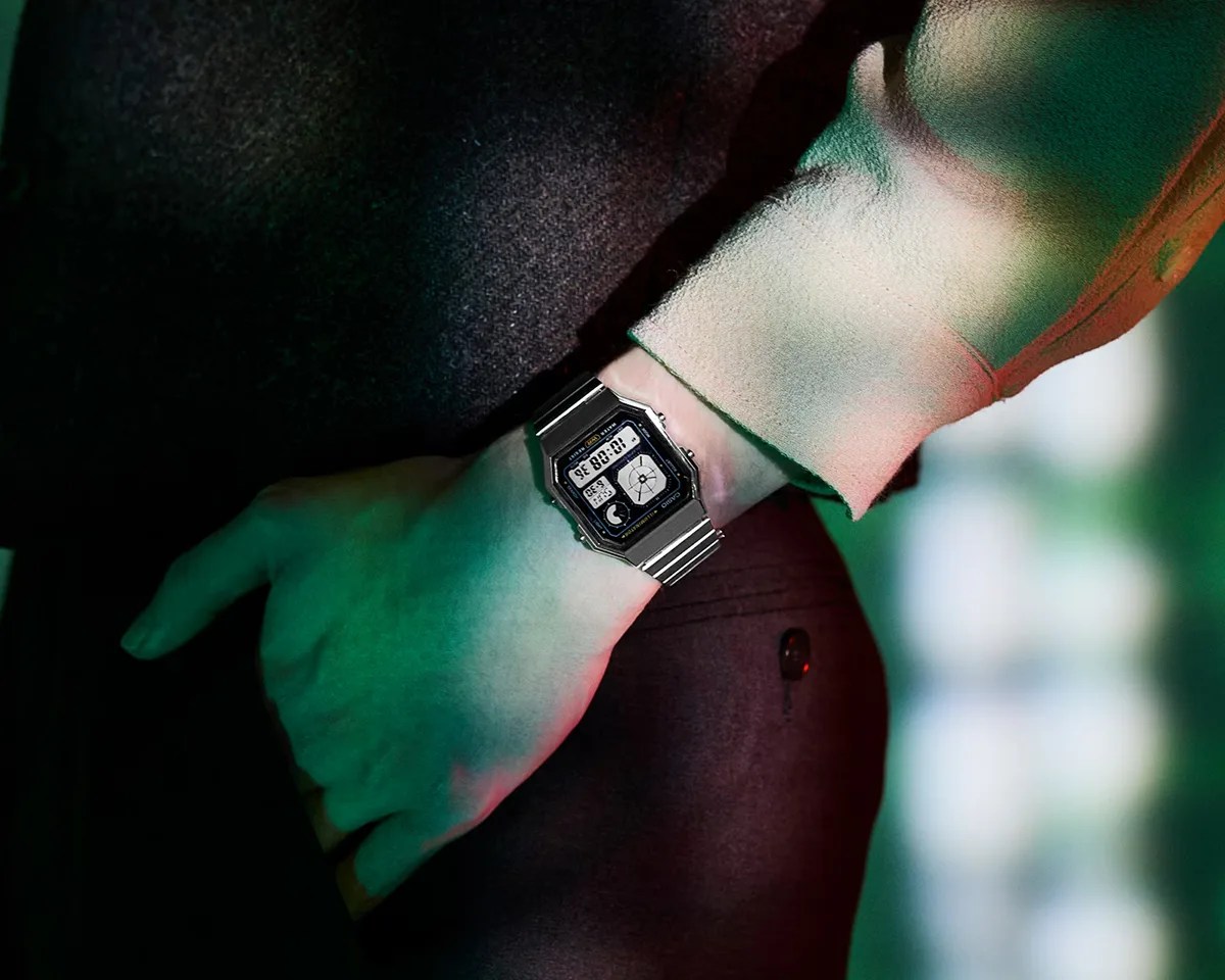 Arm wearing Casio A130 watch