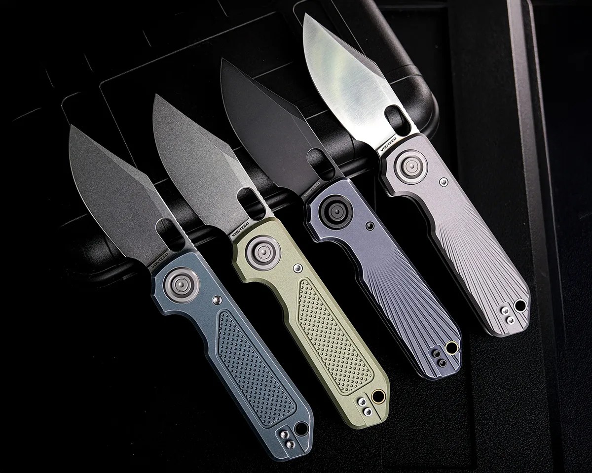 Four Vosteed Akita knives on black background