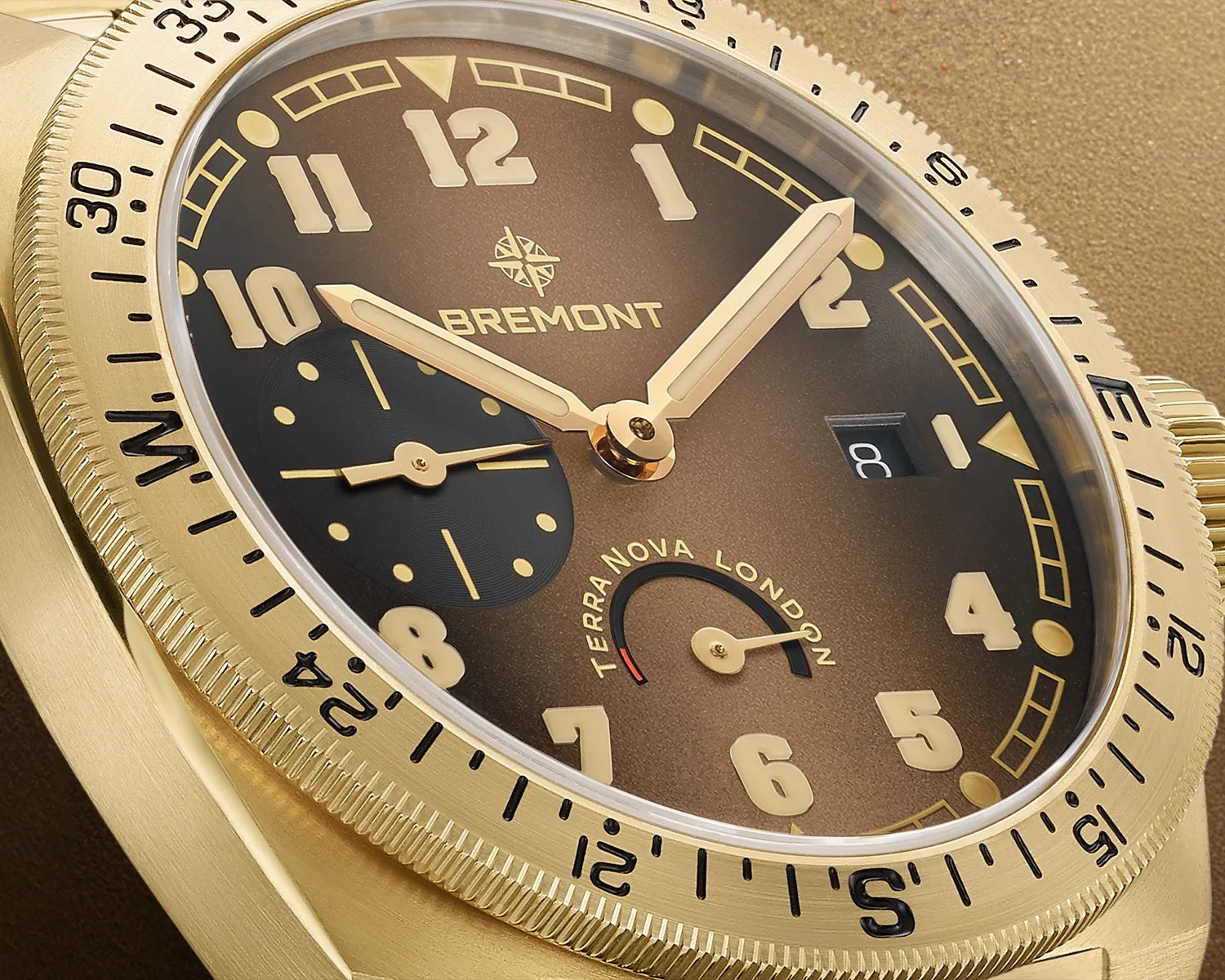 a closeup of a bremont bronze watch