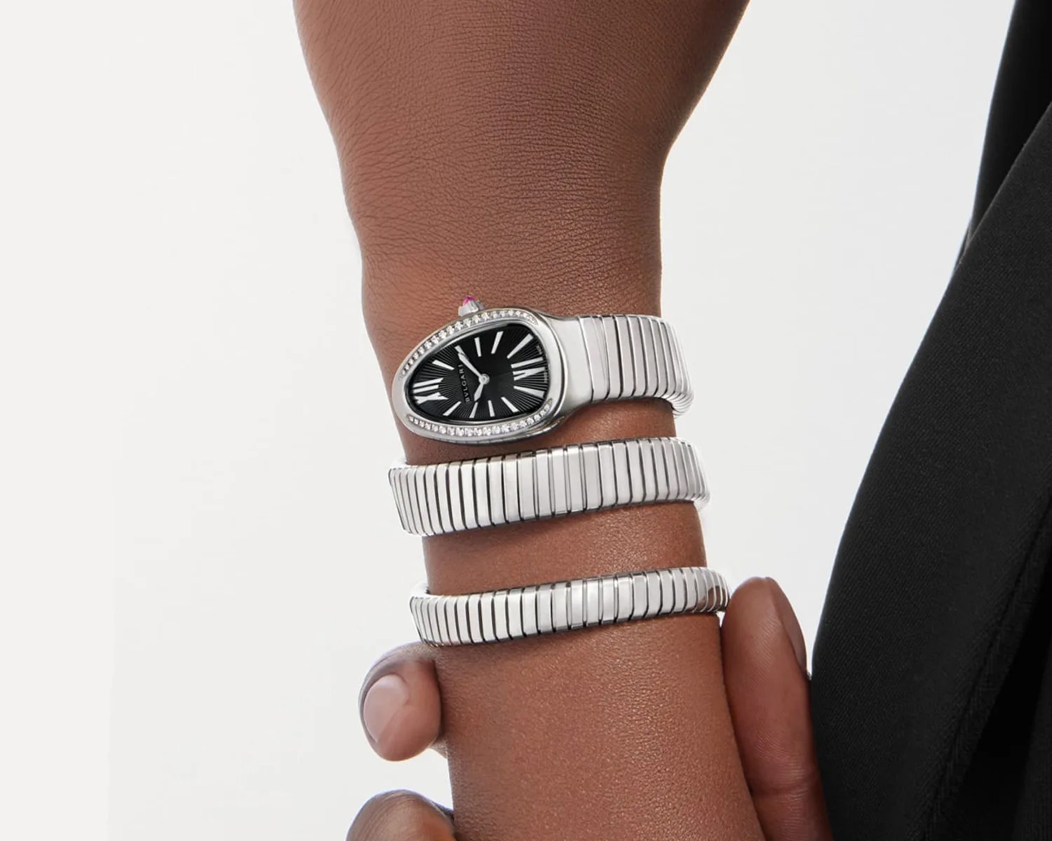 a bulgari watch on a womans wrist
