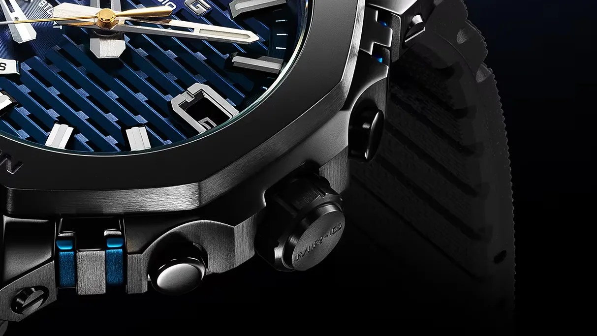 a close view of the coroner of a black casio g-shock watch