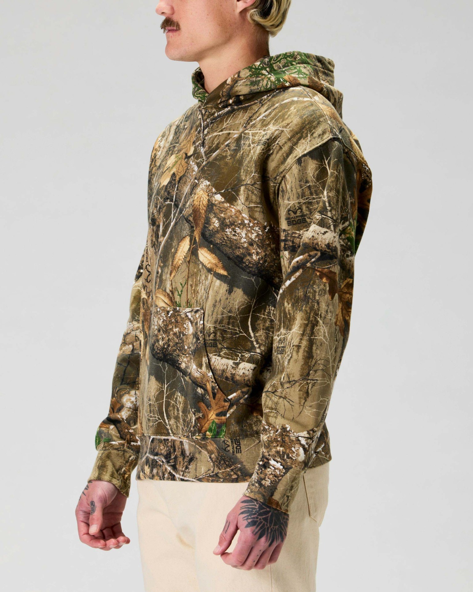 a man in a camo hoodie