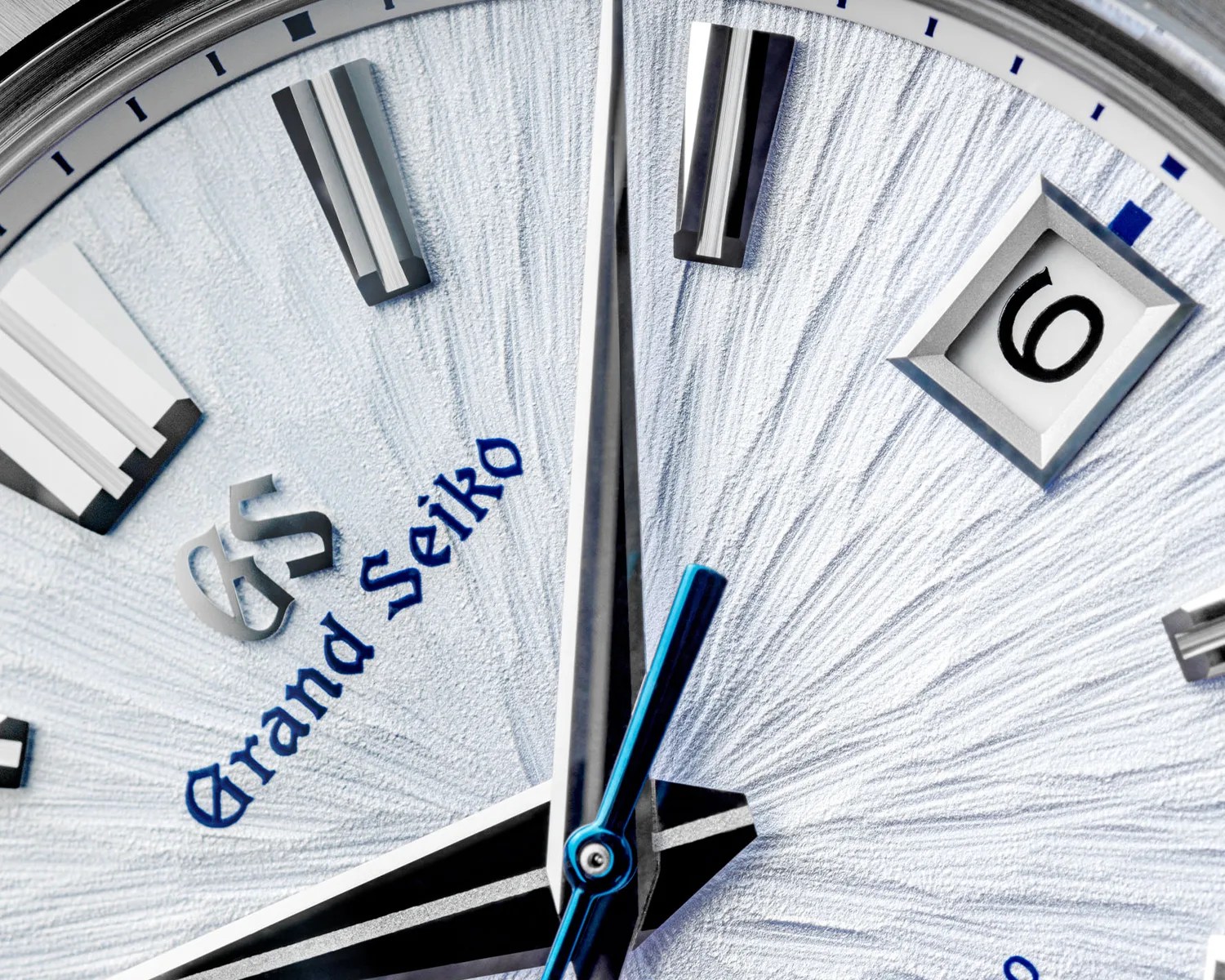 a close up of a textured Grand Seiko watch dial