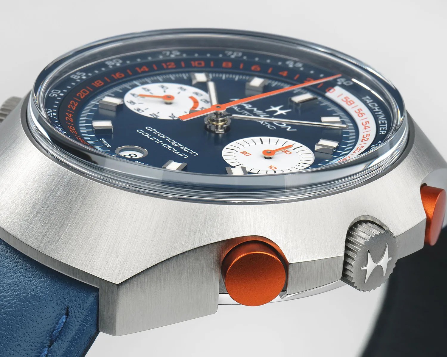 a closeup of a hamilton watch case