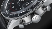 the pushers, bezel and crown of a Hanhart 415 ES Pure chronograph watch