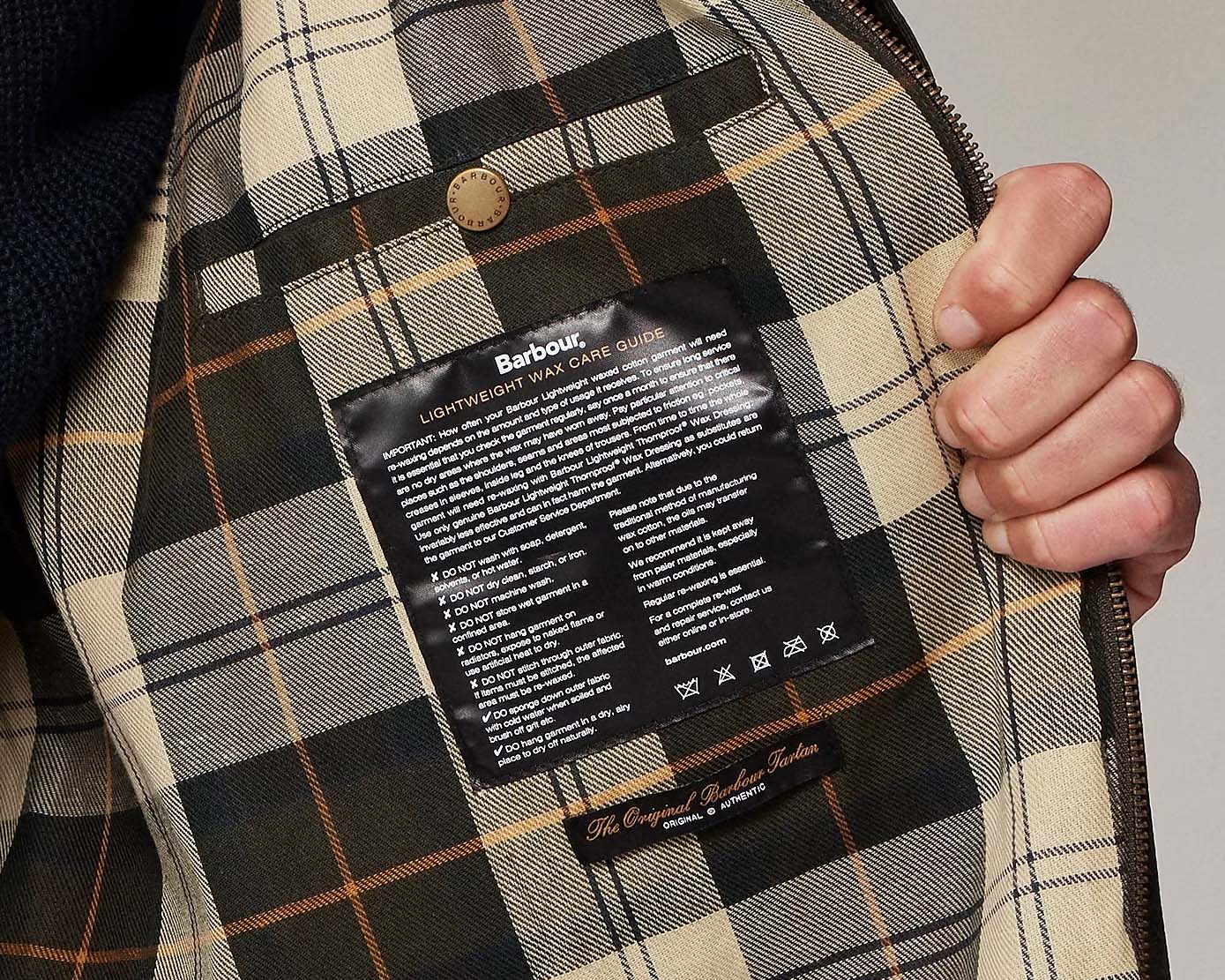 the care panel for a Barbour jacket on the inside chest